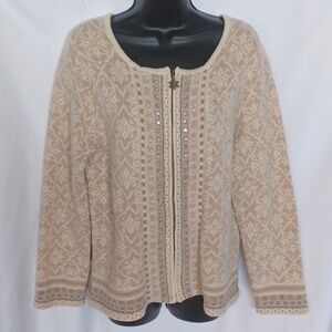 Coldwater Creek Womens Beautiful Snowflake ❄️ Zip Up WOOL Blend Cardigan SZ M